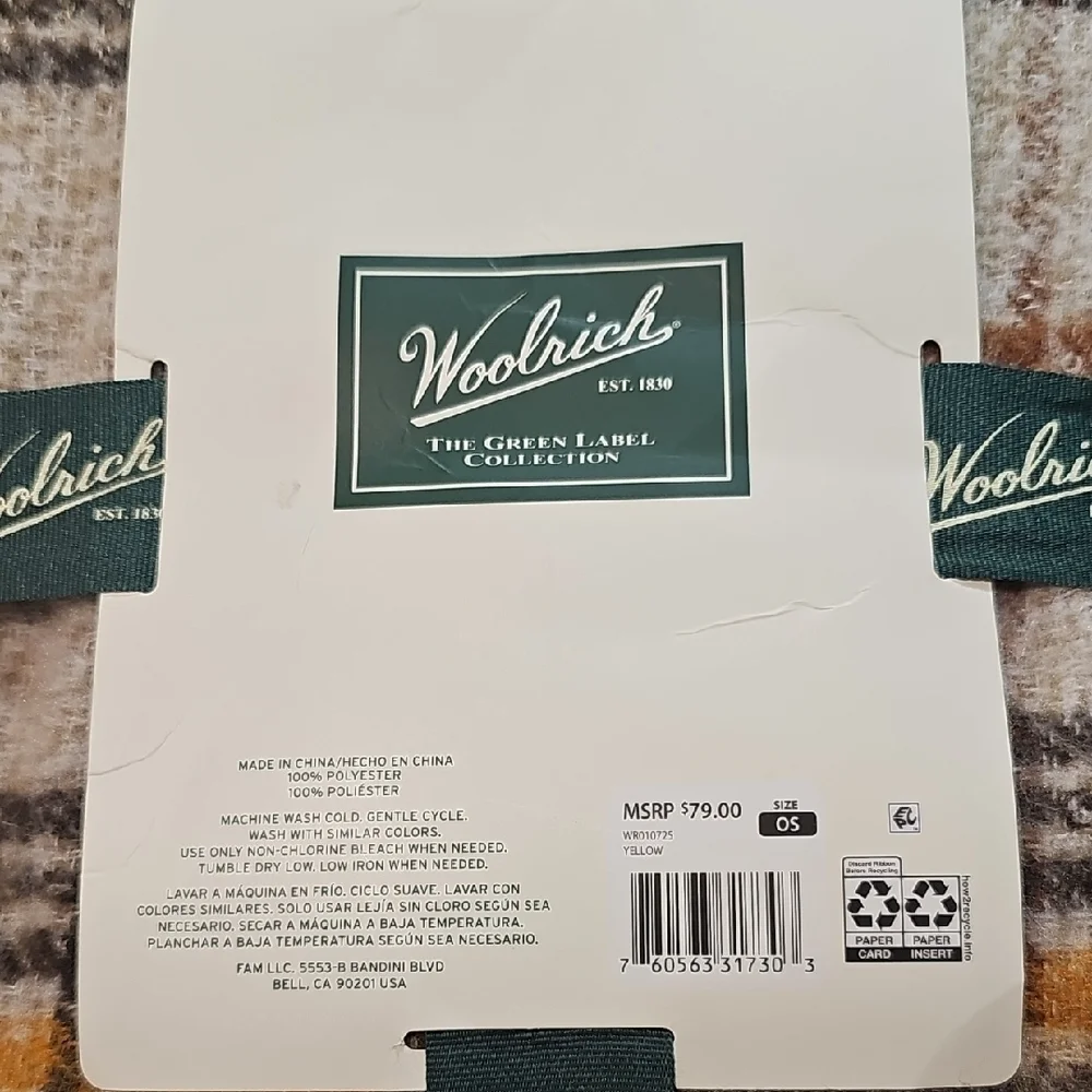 Woolrich Plaid Fringe Wrap - Green, Orange, Cream